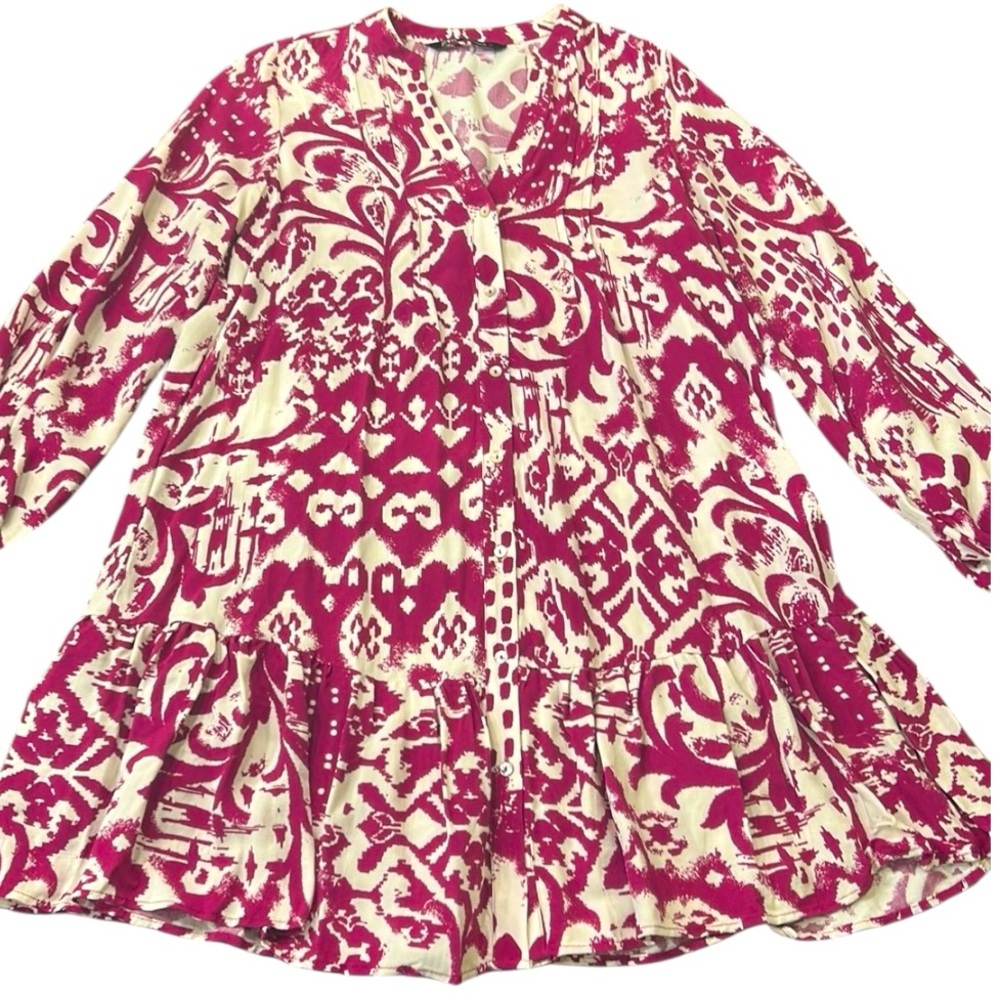 Zara Printed V-Neck Long Sleeve Ruffle Dress Women’s Size Small - Picture 4 of 9
